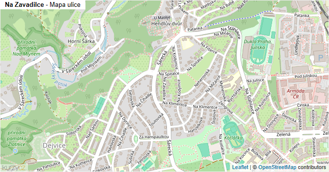 Na Zavadilce - mapa ulice