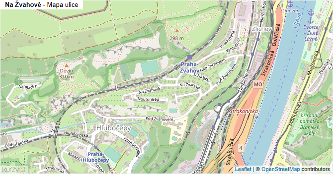 Na Žvahově - mapa ulice