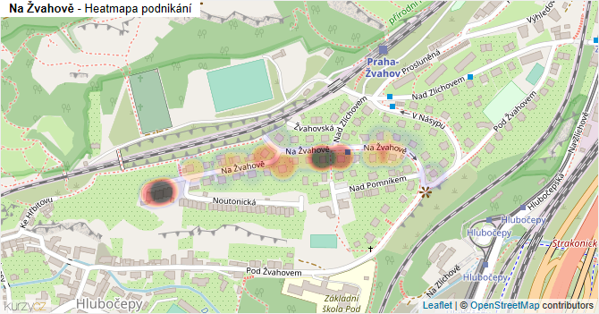 Na Žvahově - mapa podnikání