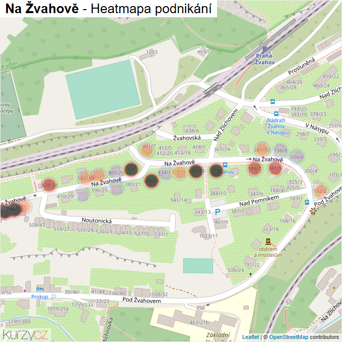 Mapa Na Žvahově - Firmy v ulici.