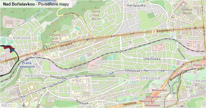 Nad Bořislavkou - záplavové mapy stoleté vody