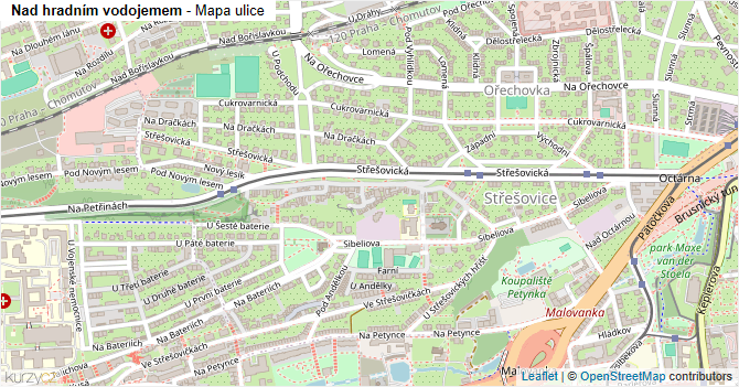 Nad hradním vodojemem - mapa ulice
