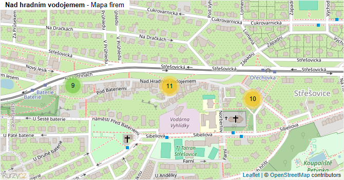 Nad hradním vodojemem - mapa firem