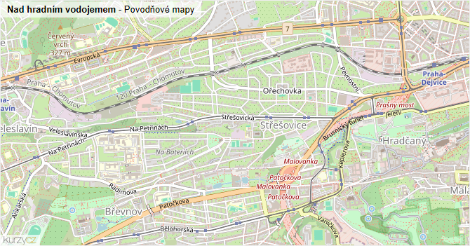 Nad hradním vodojemem - záplavové mapy stoleté vody