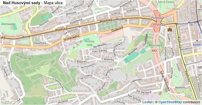 Nad Husovými sady - mapa ulice