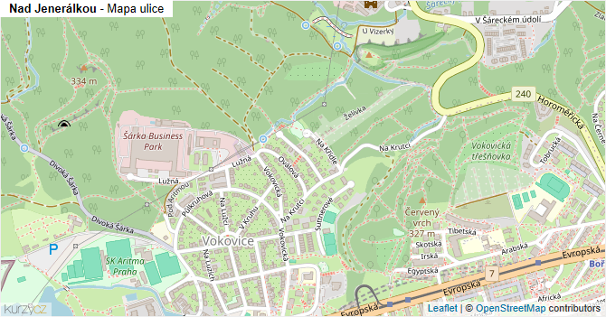 Nad Jenerálkou - mapa ulice