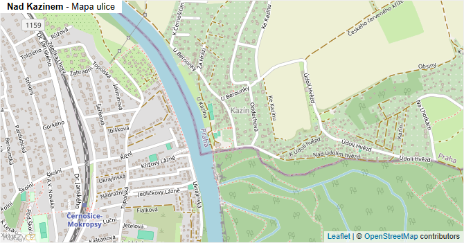 Nad Kazínem - mapa ulice
