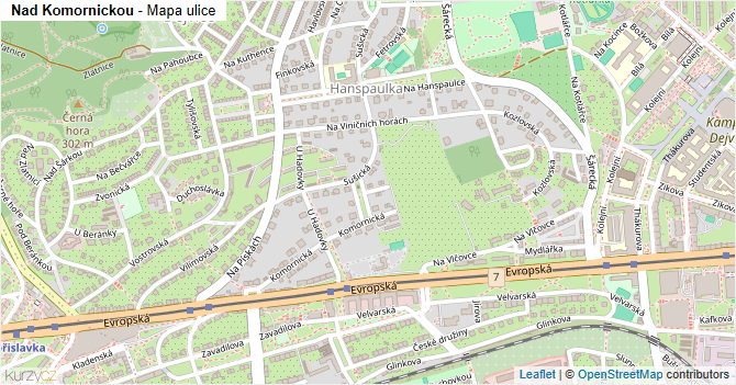 Nad Komornickou - mapa ulice