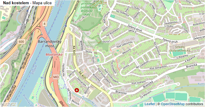 Nad kostelem - mapa ulice