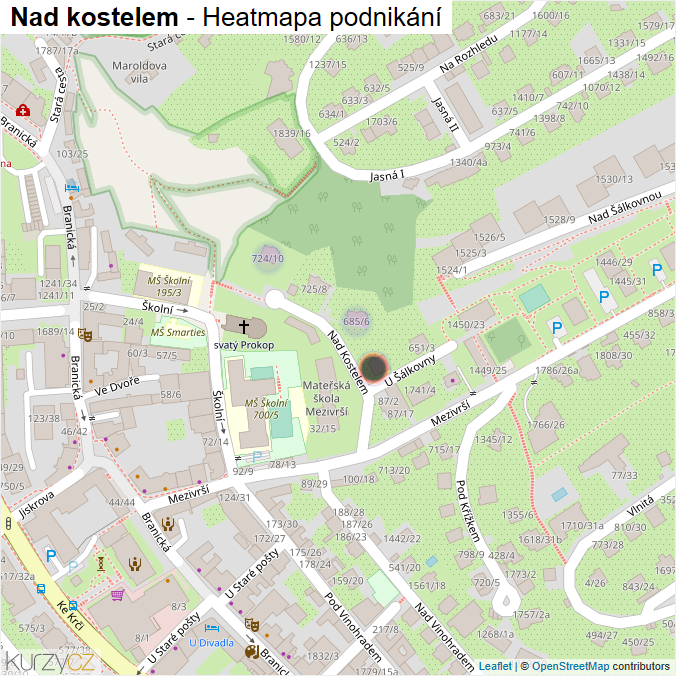 Mapa Nad kostelem - Firmy v ulici.