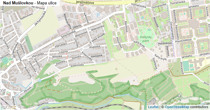 Nad Mušlovkou - mapa ulice