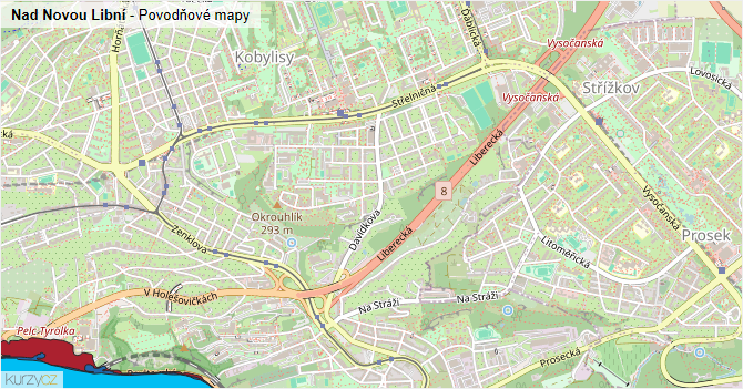 Nad Novou Libní - záplavové mapy stoleté vody