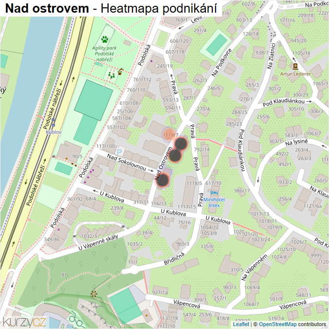 Mapa Nad ostrovem - Firmy v ulici.
