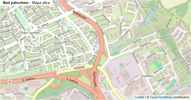 Nad pahorkem - mapa ulice