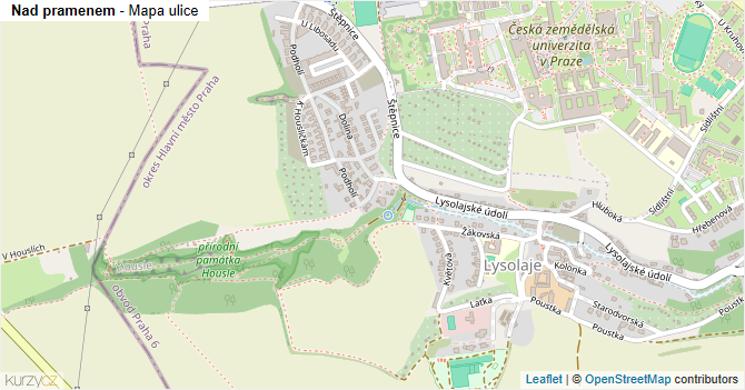 Nad pramenem - mapa ulice