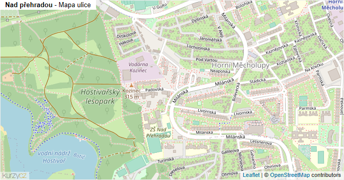 Nad přehradou - mapa ulice