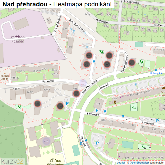 Mapa Nad přehradou - Firmy v ulici.