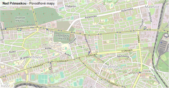 Nad Primaskou - záplavové mapy stoleté vody
