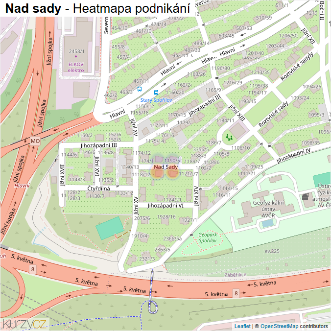 Mapa Nad sady - Firmy v ulici.