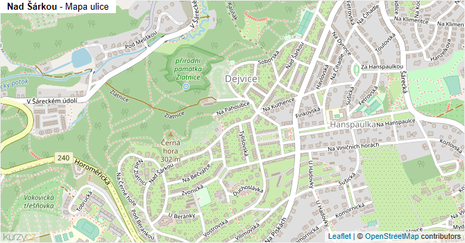 Nad Šárkou - mapa ulice