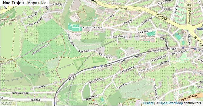 Nad Trojou - mapa ulice