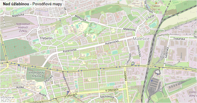Nad úžlabinou - záplavové mapy stoleté vody