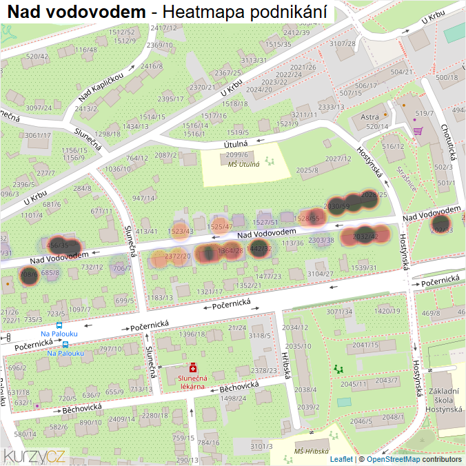 Mapa Nad vodovodem - Firmy v ulici.