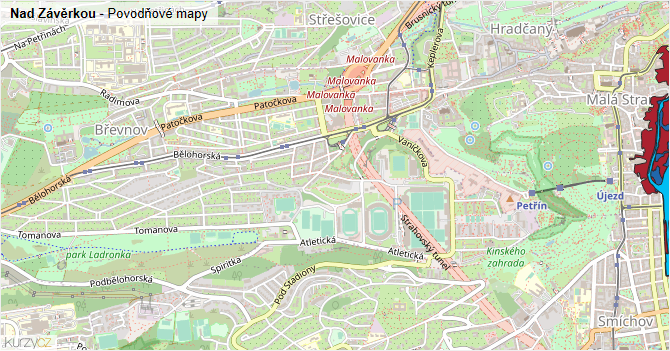Nad Závěrkou - záplavové mapy stoleté vody