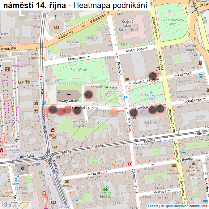 Mapa náměstí 14. října - Firmy v ulici.