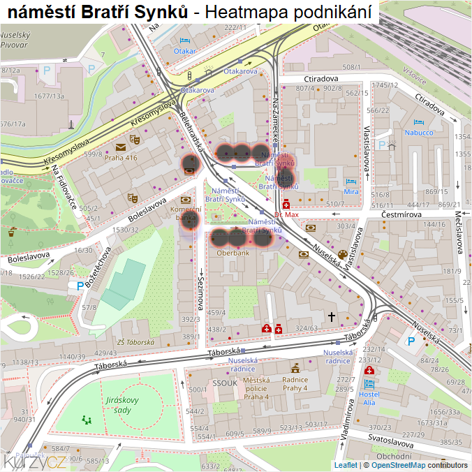 Mapa náměstí Bratří Synků - Firmy v ulici.