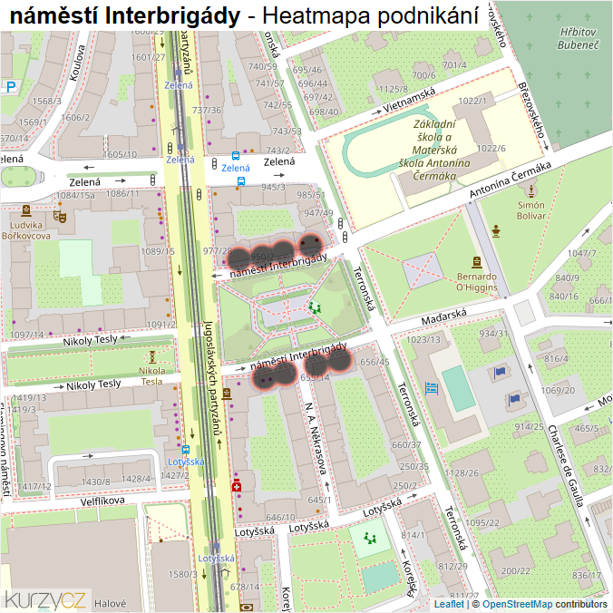Mapa náměstí Interbrigády - Firmy v ulici.