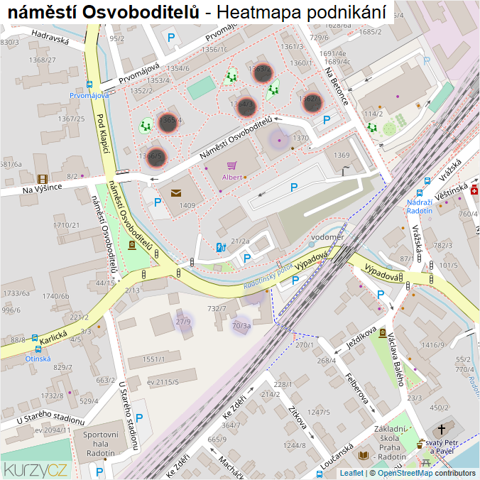 Mapa náměstí Osvoboditelů - Firmy v ulici.