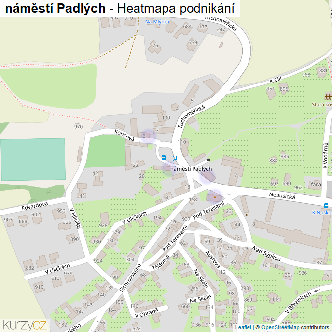 Mapa náměstí Padlých - Firmy v ulici.