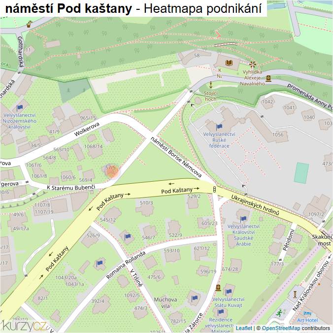 Mapa náměstí Pod kaštany - Firmy v ulici.