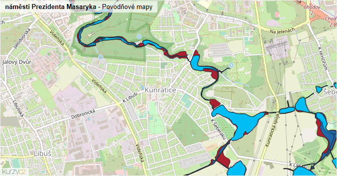 náměstí Prezidenta Masaryka - záplavové mapy stoleté vody