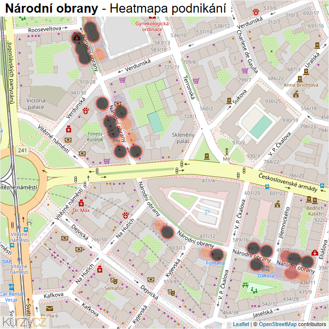Mapa Národní obrany - Firmy v ulici.