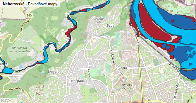 Neherovská - záplavové mapy stoleté vody