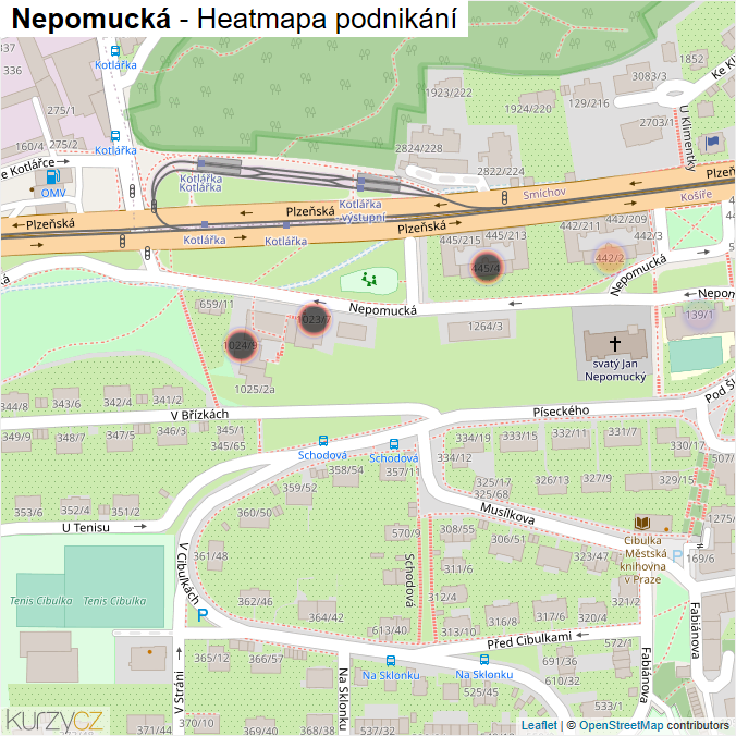 Mapa Nepomucká - Firmy v ulici.