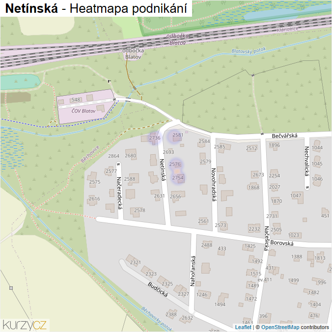 Mapa Netínská - Firmy v ulici.