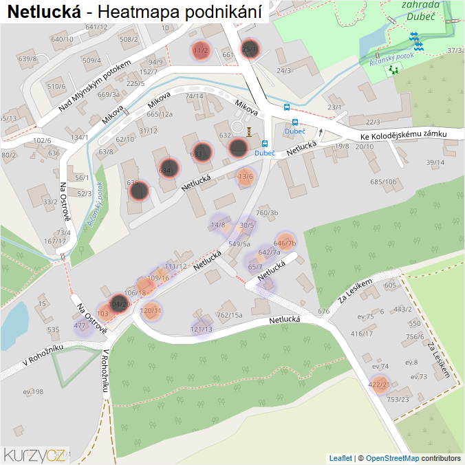 Mapa Netlucká - Firmy v ulici.