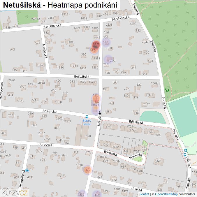 Mapa Netušilská - Firmy v ulici.