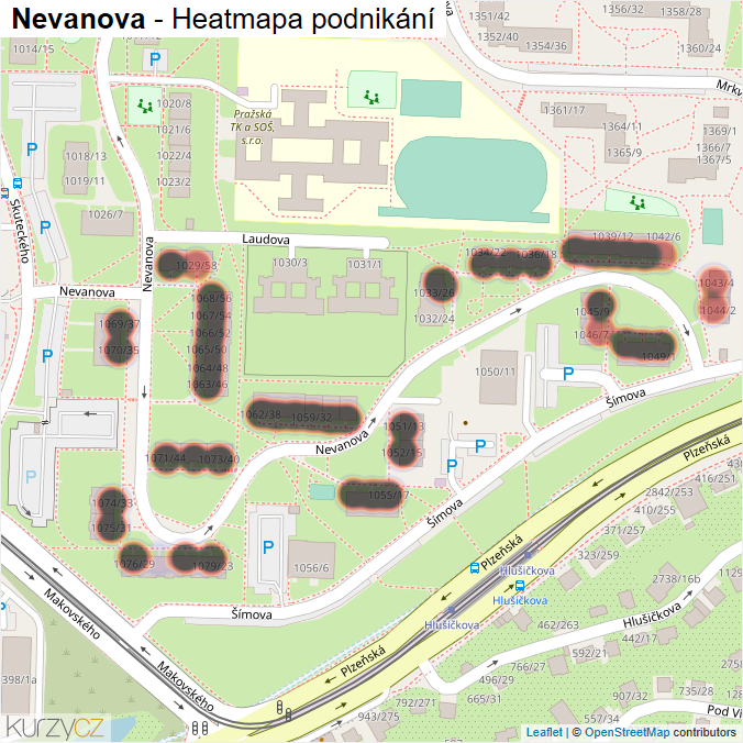 Mapa Nevanova - Firmy v ulici.