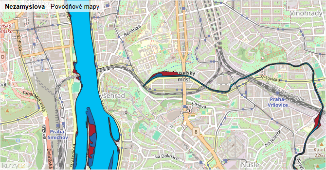 Nezamyslova - záplavové mapy stoleté vody