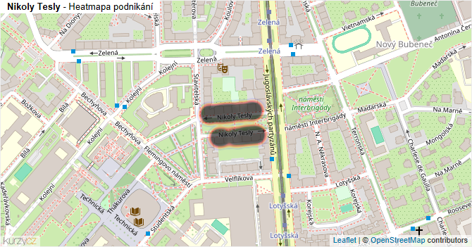 Nikoly Tesly - mapa podnikání