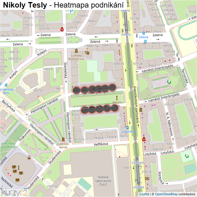 Mapa Nikoly Tesly - Firmy v ulici.