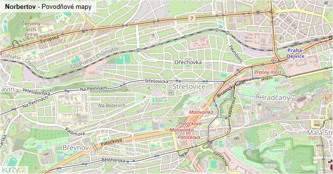 Norbertov - záplavové mapy stoleté vody