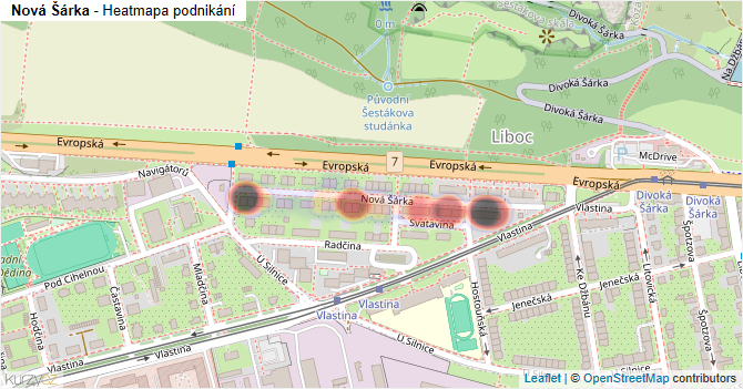 Nová Šárka - mapa podnikání