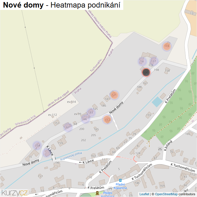 Mapa Nové domy - Firmy v ulici.
