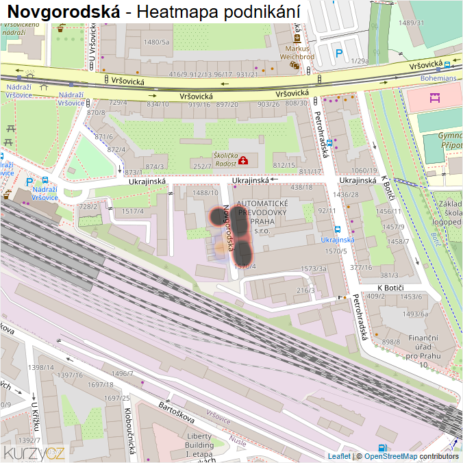 Mapa Novgorodská - Firmy v ulici.