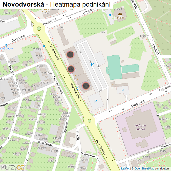 Mapa Novodvorská - Firmy v ulici.